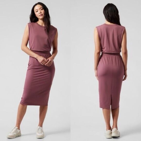 Athleta Dresses & Skirts - Athleta Santorini Cinch Sleeveless Midi Dress in Tawny Rose Athleisure sz M NWT